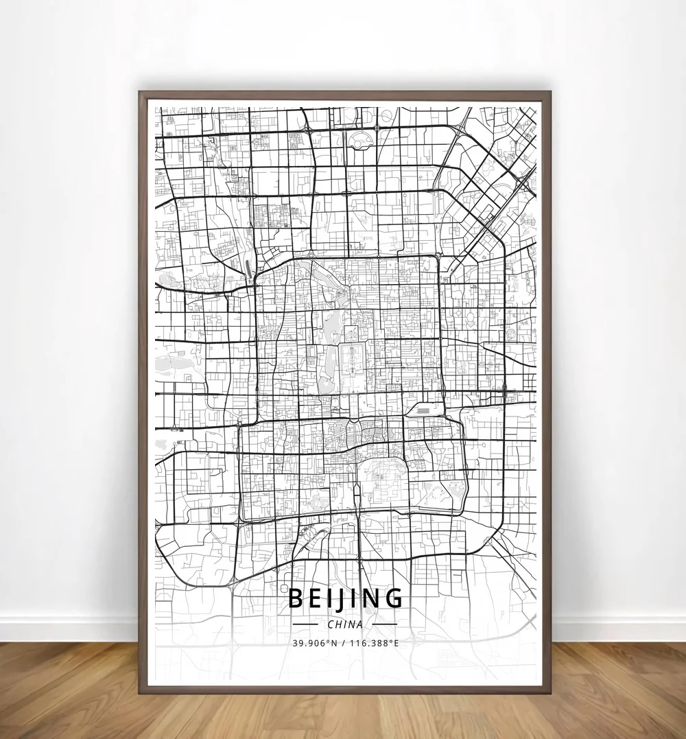Beijing China Modern City Map Canvas Art Print Home Room Decor Poster | Дом и сад