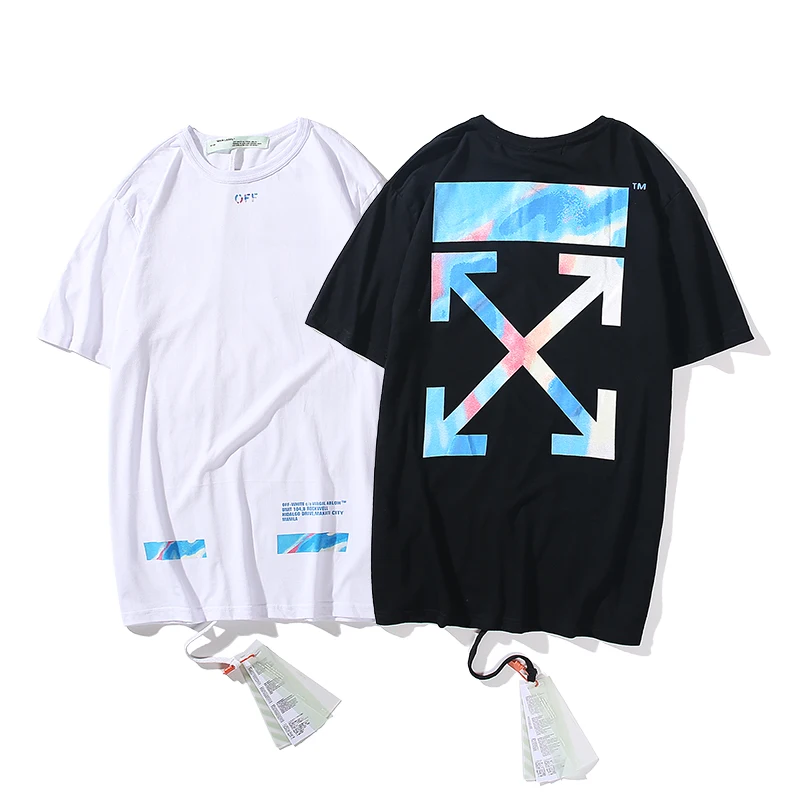 Граффити стрела 19ss Off-White OW для мужчин/женщин унисекс модные пары влюбленных моделей хлопок Повседневная футболка с коротким рукавом с круглым вырезом