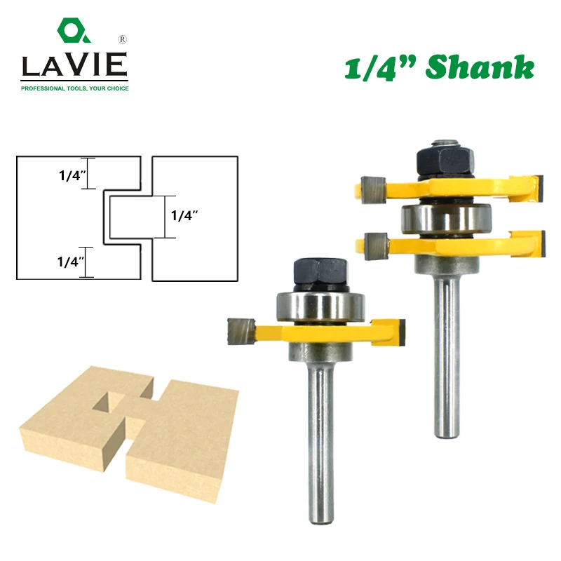 LA VIE 1/4 "Язык паз фреза Набор 3/4" запас 3 зубы Т-образная древесная фреза напольный инструмент для древесных рабочих инструментов 021