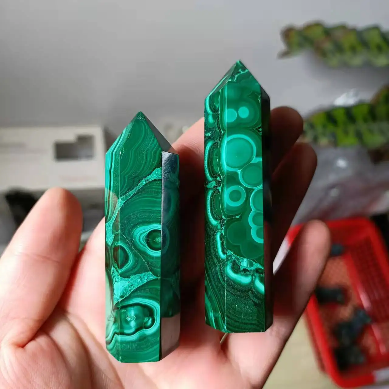 

Beautiful Natural Malachite Crystal Tower Natural Crystal Wand 2pc