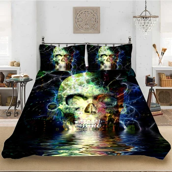 

Bedding set Bedclothes Include Duvet Cover Pillowcase Print Home Textile Bed Linens Skull Fashion Laser Comforter King-Full Size