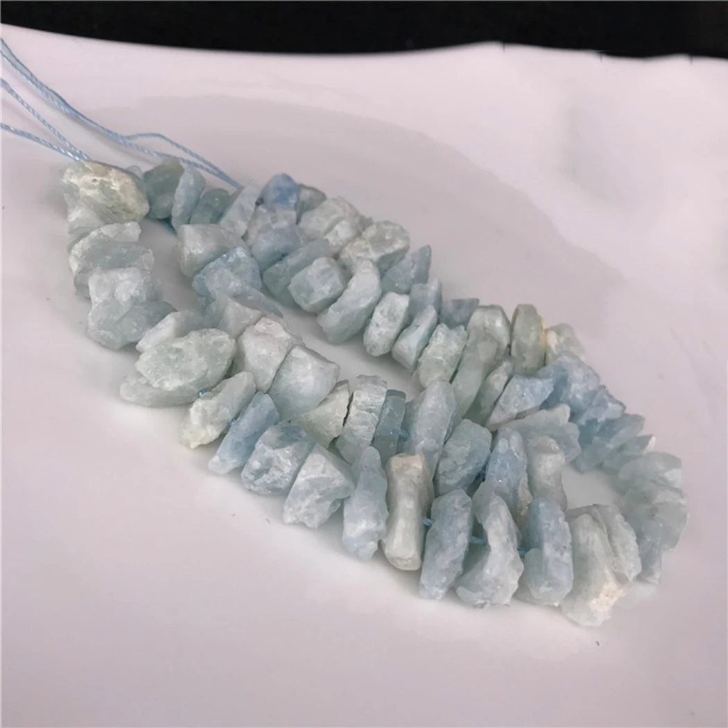 43-46pcs Lapis Lazuli Aquamarine Prehnite Tourmaline Amethyst Citrine Labradorite raw Gemstone beads 13-15mm for Jewelry Making - Цвет: Aquamarine