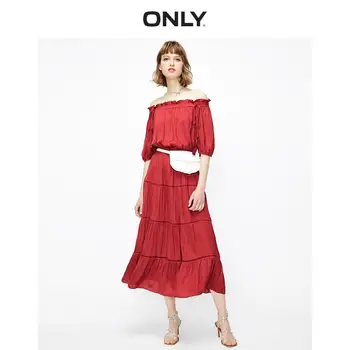 

ONLY Women's Cinched Waist Lace-up Off-the-shoulder Fringed Chiffon Dress | 119207590