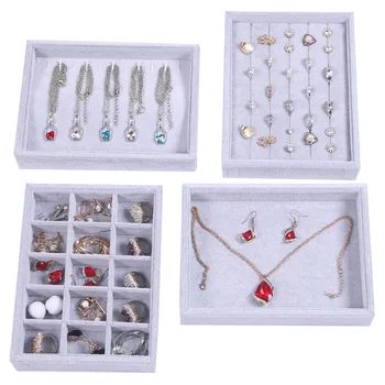 

2020 New Ice Gray Velvet Jewelry Storage Box Jewelery Organizer Packaging Display Tray Jewellery Stand Various Model Drawer