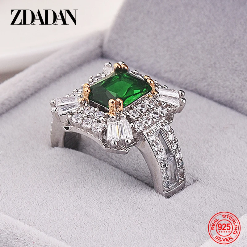 Silver Rings Silver Ring Wedding Rings Emerald Gemstone Ring Gemstone Ring ZDADAN 925 Sterling Silver Emerald Zircon Ring For Women Charm Wedding Jewelry Party Gift