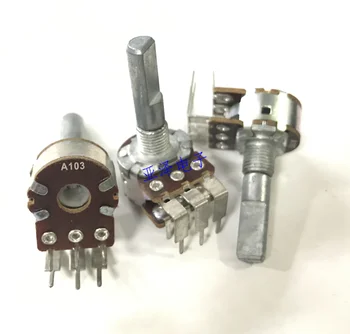 

2PCS 16 type dual potentiometer A10K half-axis length 25MM power amplifier volume rotary potentiometer 6 pin straight