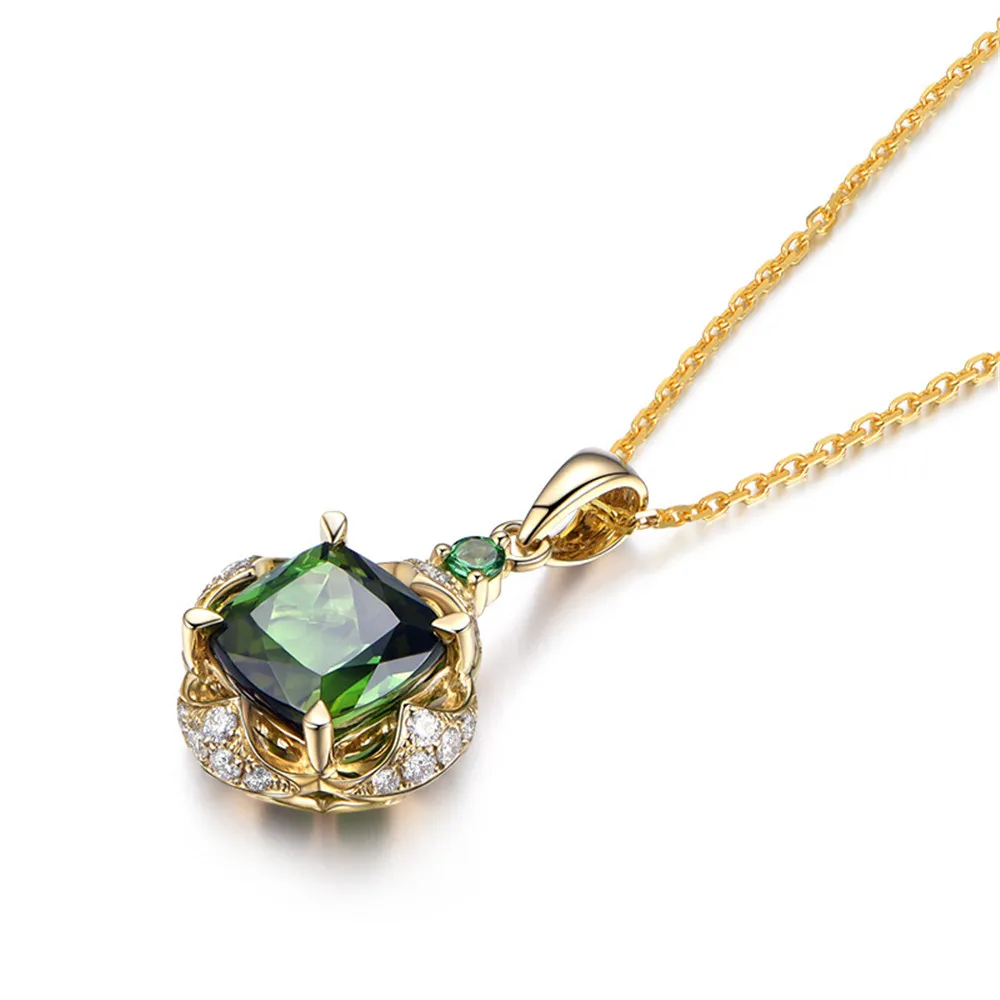 Маленькое изумрудное ожерелье с подвеской для женщин девушка зеленый кристалл драгоценный камень желтое золото цепочка для колье граненый фианит вечерние подарок на день рождения