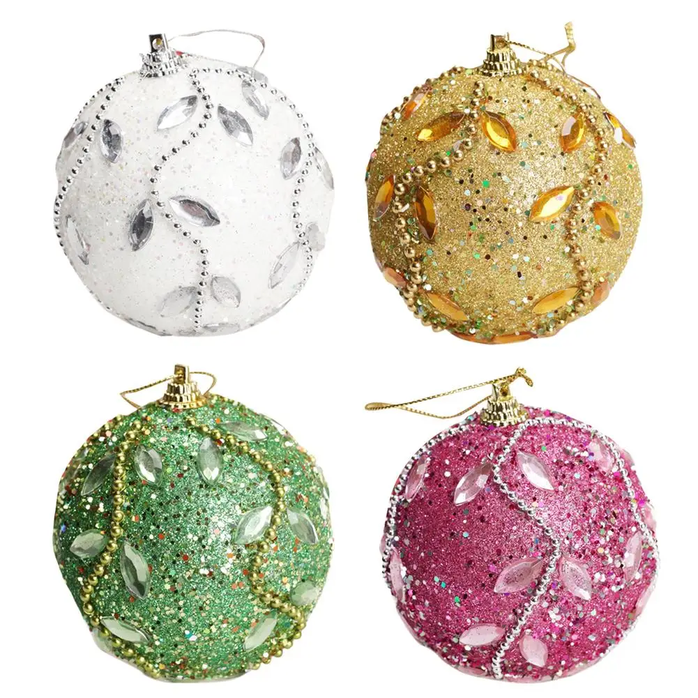 

8cm Merry Christmas leaf Sequin Baubles Tree Balls Decoration for Home Xmas Tree Hanging Foam Balls Ornaments