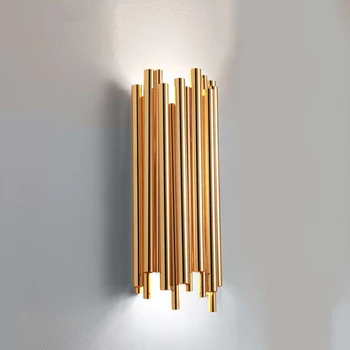 

Nordic Personality Metel Gold Pipe Wall Lamp Living Room Villa Industrial Background Wall Lighting Sconce Wall Mounted Foyer AC
