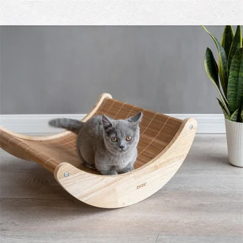 

Funny Pet Cat Rocking Chair Cat Wooden Bed Nest Summer Mat Pet Rocking Chair Toy