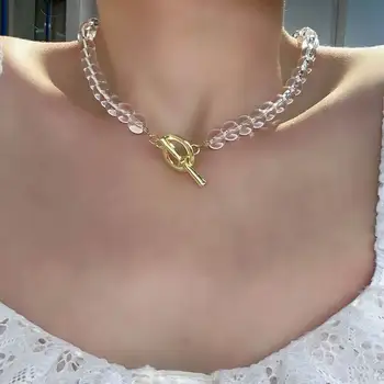 

Statement Transparent Beads Choker Necklace Korean Styles 2020 New Jewelry For Women Simple Collares Gifts
