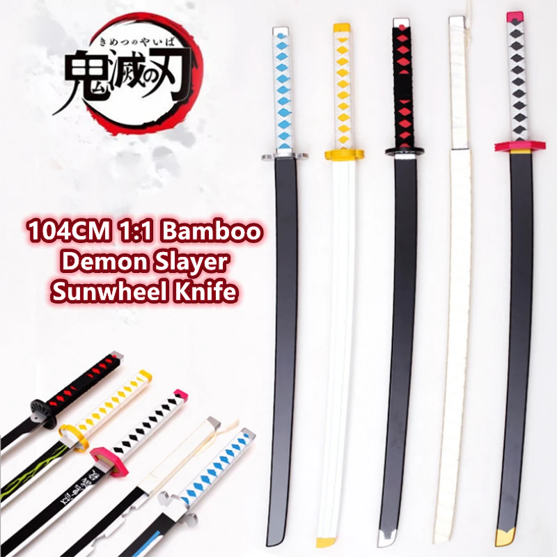 104 см Demon Slayer 1:1 Sunwheel Knife Tanjirou Katana Бамбуковая модель оружия аниме ниндзя детские