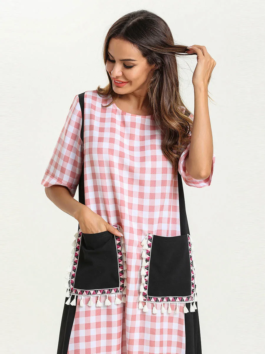 Женское мусульманское платье в клетку абайя длинное исламское простое Jilbab Elbise