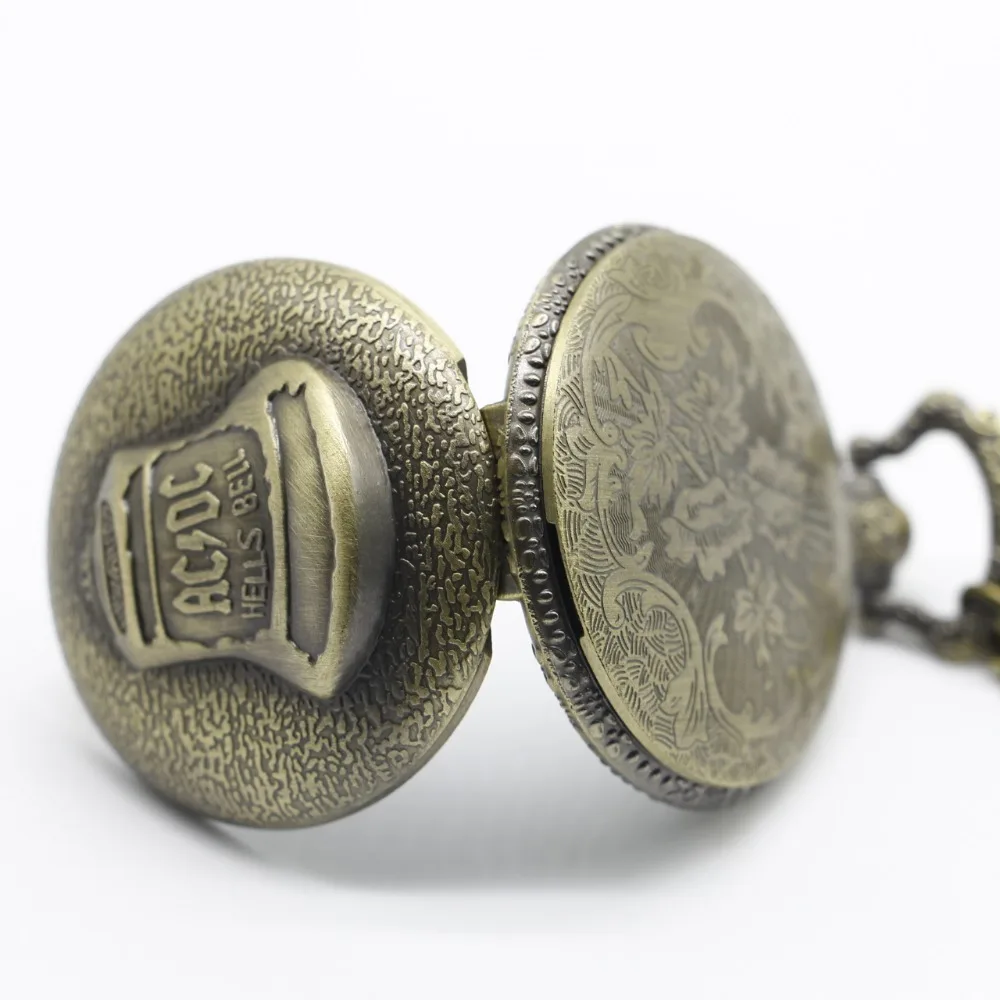 Винтажные бронзовые адский колокол ACDC кварцевые карманные часы корпус из нержавеющей стали арабская цифра ожерелье цепь Подарки для мужчин Wome