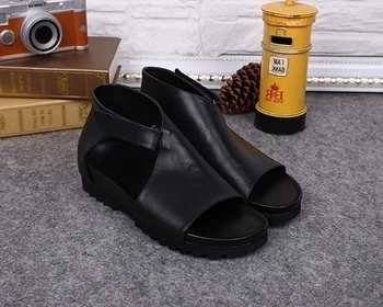 

Men's Black Broadband Summer Rome Shoes Open Toe Flat Sports Casual Shoes Daily Party Fashion Genuine Leather Sandals