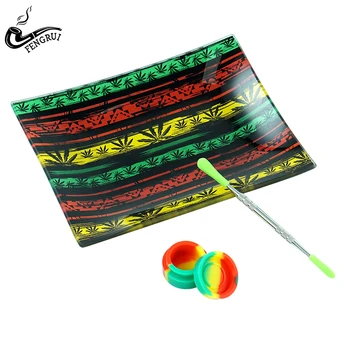 

Glass Tobacco Tray Rolling Tray + 5ml Small Silicone Oil Wax Storage Box + 125mm Metal Dab Tool Mini Tobacco Wax Oil Spoon