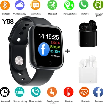 

smart watch D20 Men Smart Bracelet Heart Rate Blood Pressure Monitoring Tracker IP67 Waterproof Y68 smart watch with i7s tws