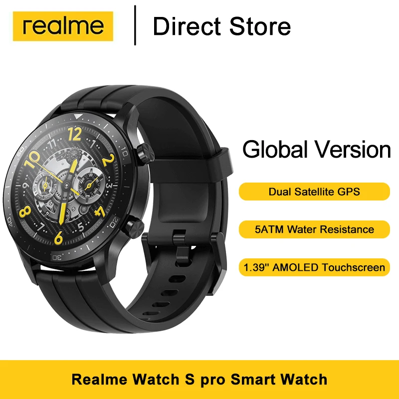 Смарт-часы Realme S Pro водонепроницаемые 5 АТМ глобальная версия дюйма с пульсометром