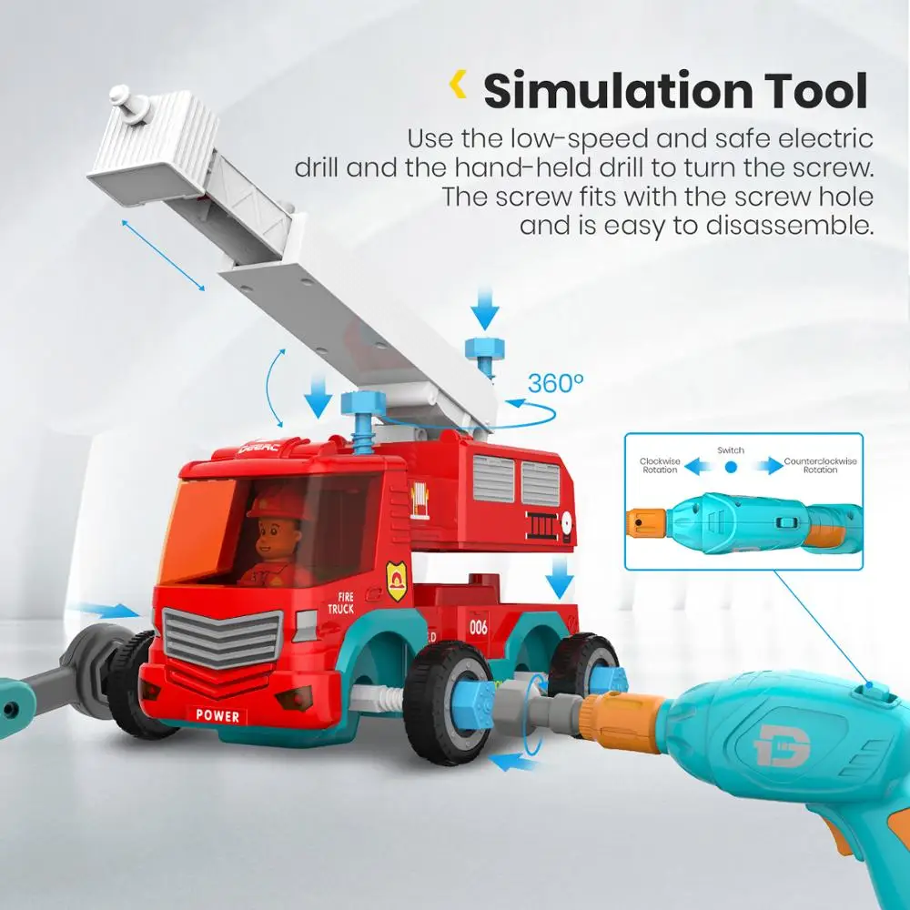 DEERC RC Cars Fire Truck Music DIY Disassembly Toys Tool Cars Remote Control Trucks Set for Children Boys Kids Assemble DEERC RC Cars Fire Truck Music DIY Disassembly Toys Tool Cars Remote Control Trucks Set for Children Boys Kids Assemble