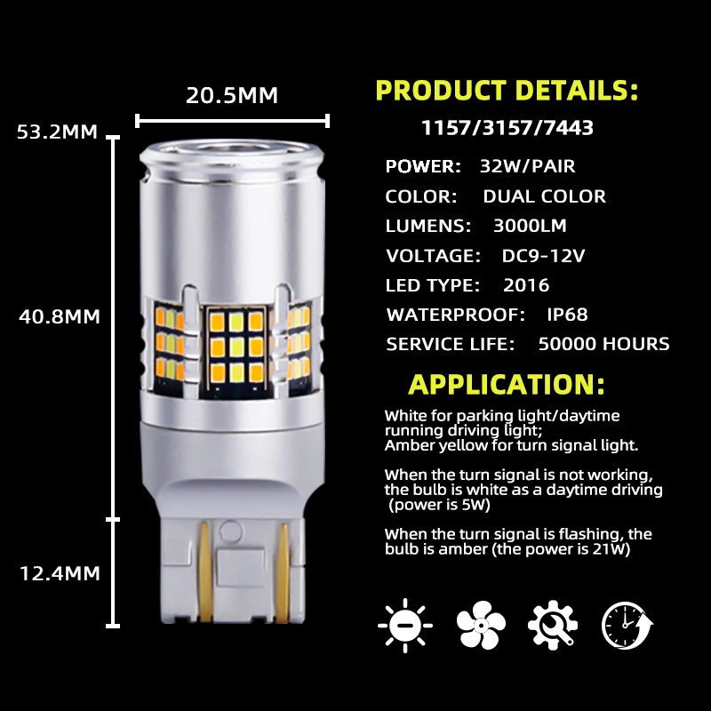 12V 1157 P21-5W LED ڵ  Ʈ  ȸ ȣ   ÷ Canbus No Error LED DRL 7443 W21-5W 3157 Led 