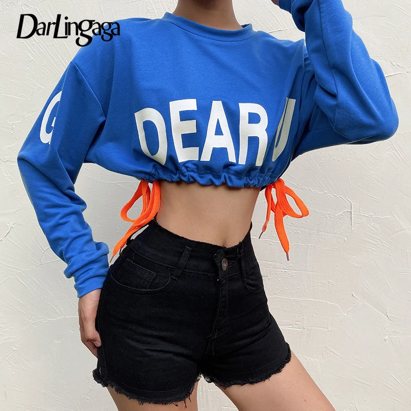Darlingaga Harajuku/Осенняя толстовка с буквенным принтом; пуловер на завязках; топы; повседневные толстовки; толстовка с капюшоном; джемпер; Moletom