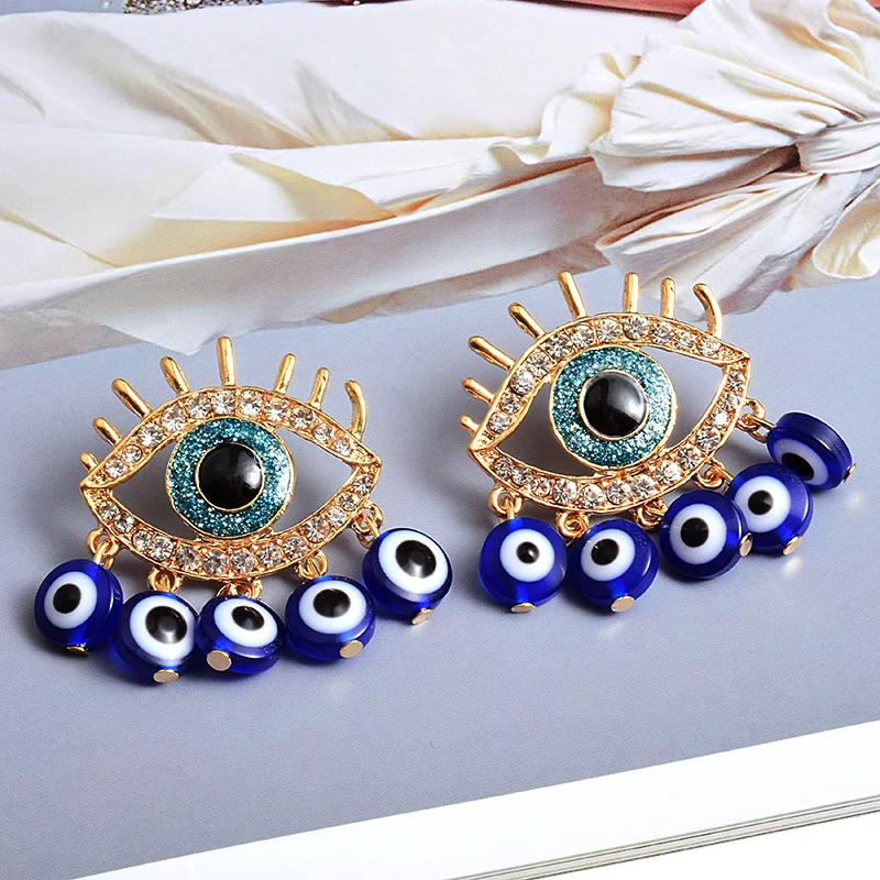 New Rhinestone Metal Long Eye Shaped Earring High-Quality Fashion Crystals Drop Earrings Jewelry Accessories For Women