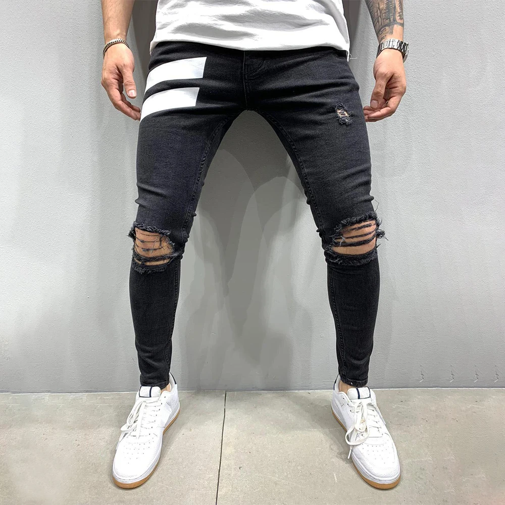 

Pattern Printed Trousers Skinny Stretch Pleated Pants Denim Pencil Pants Ripped Slim Fit Distressed Fashion Cargo Jeans Casual