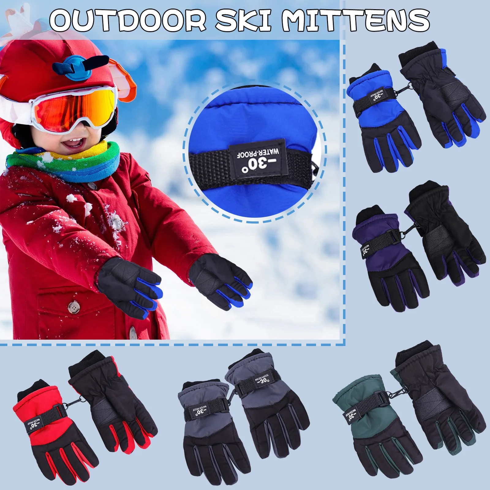New Windproof Warm Ski Gloves Winter Outdoor Kids Snow Skating Snowboarding Children Waterproof Skiing Breathable Mittens