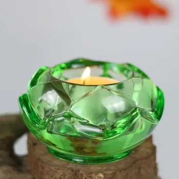 

Transparent Crystal Glass Ghee Lamp Base Buddha Religious Temple Articles Lotus Lamp Cheap Candle Holder 7 Color Can Be Chosen