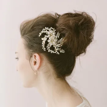 

Freshwater PearlS Export European And American Bride Sun Flower Hair Comb Crystal Bride Hair Decoration Twigs Style