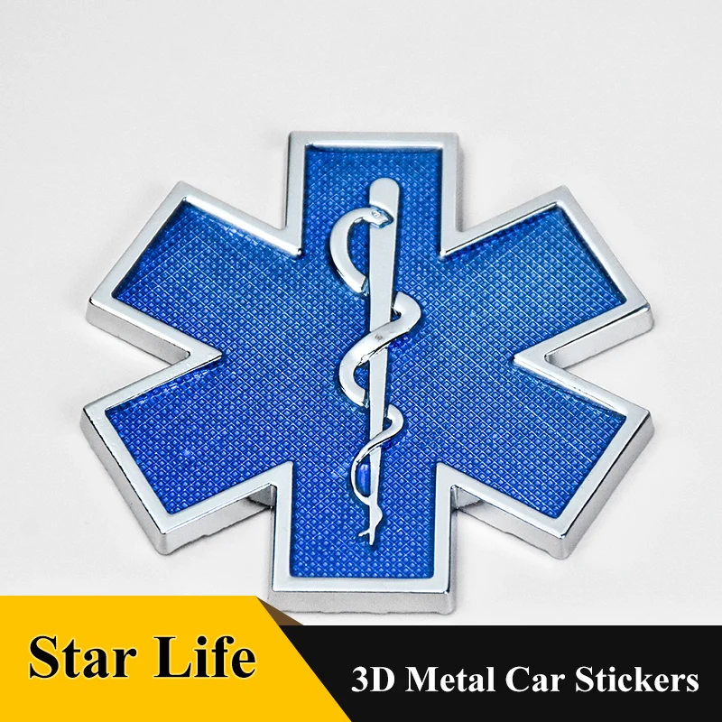 Star Of Life Car Metal Badge Emblem Grill Auto Motor Blue Sticker Trunk Fender Automobile Per Audi Bmw Mercedes Vw Accessori