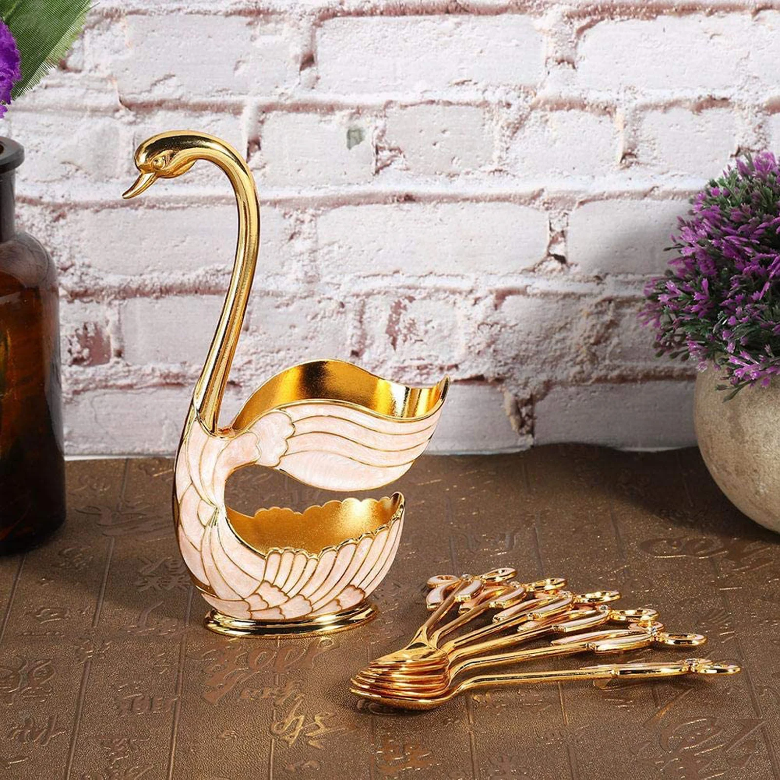 Swan Fork Coffee Spoon Holder Sets Hollow Home Decoration Fruit Dessert