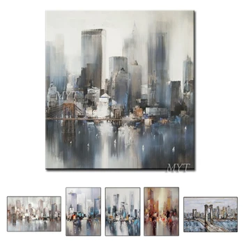 

Free Shipping Hand Painted Decoration Handmade Abstract Modern Landscape Building Oil Painting On Canvas Large Canvas Unframe