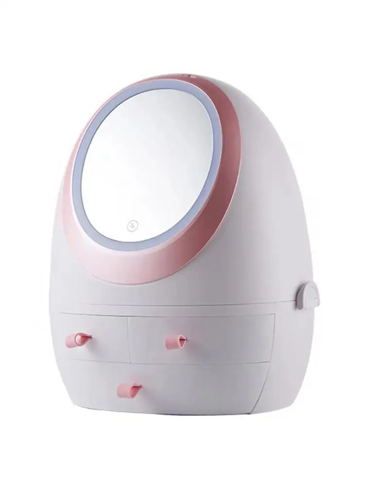 

LED Light Mirror Cosmetic Storage Box With Mirror Portable Cosmetics Storage Case Makeup Brush Holder Organizer Quick Delivery