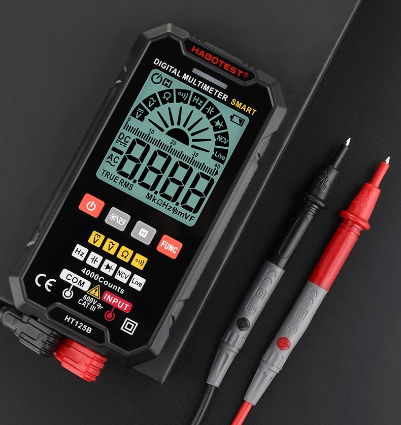 ph measuring device HT125B Digital Multimeter Auto Range True RMS 600V NCV Voltmeter Resistance Capacitor Hz Tester Sound Light Alarm 4000 Counts audio meter