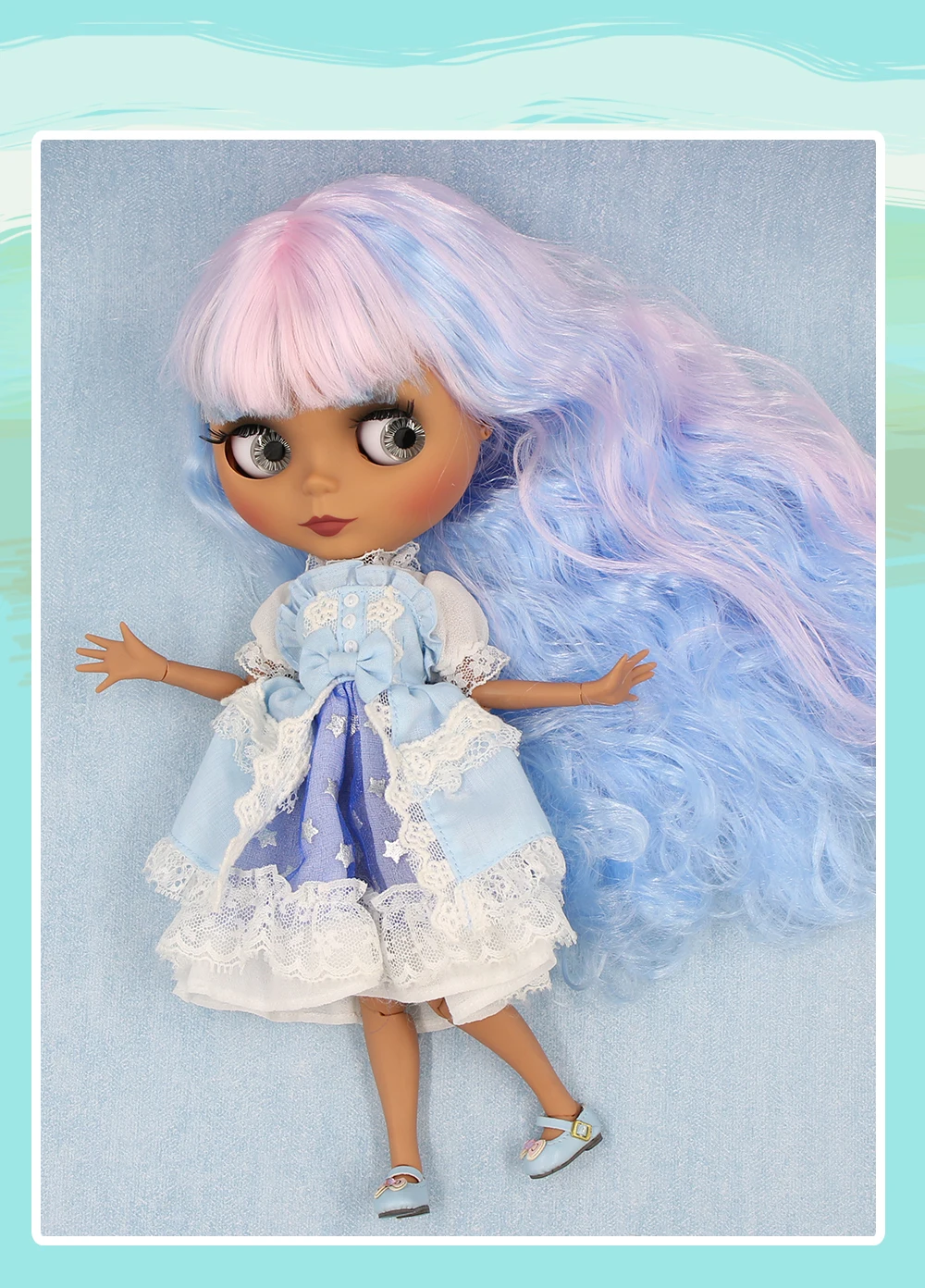 Neo Blythe Doll with Multi-Color Hair, Dark Skin, Matte Cute Face & Custom Jointed Body 1