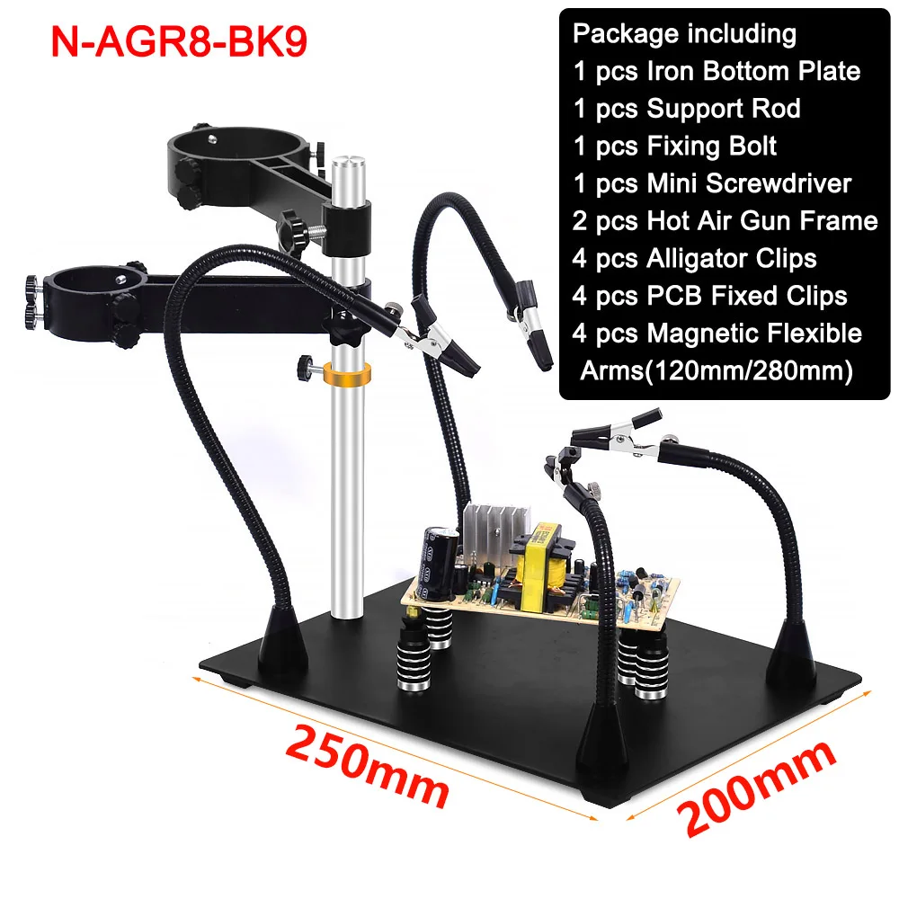 electronics soldering kit NEWACALOX Third Pana Hand Hot Air Gun Frame PCB Board Holder Heat Gun Stand Helping Hands Soldering Tool 3X LED Magnifying Glass electronics soldering kit Welding Equipment