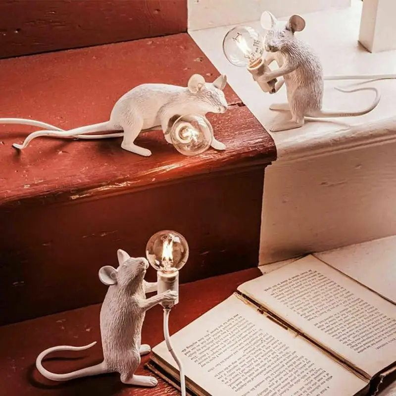 Смола Мышь светодиодный Ночной светильник творческий белая крыса детская Спальня прикроватная настольная лампа домашний декоративный орнамент светильник Инж