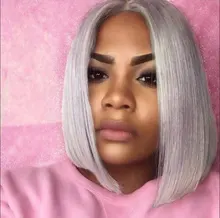 Peluca de cabello humano 180% gris para mujer, pelucas de cabello humano con encaje frontal BOB corto, brasileño, Remy, transparente, prearrancado