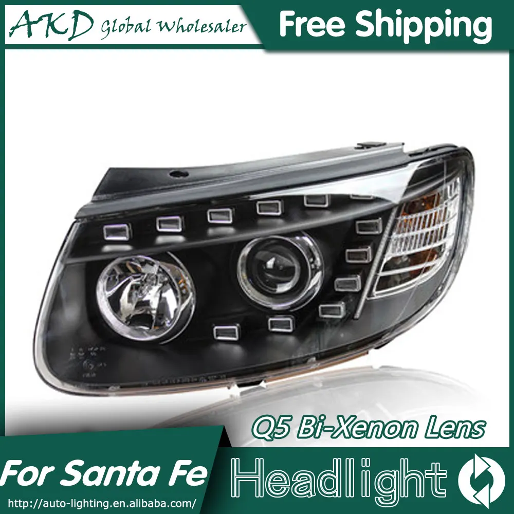 AKD автомобильный Стайлинг для Hyundai Santa Fe фары 2006 2012 светодиодный фонарь Santafe ДХО