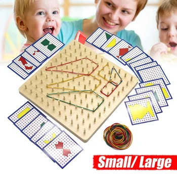 

Wooden Baby Graphical Educational Toy Montessori created Rubber Tie Nail Boards with Cards Childhood Education Preschool Kids