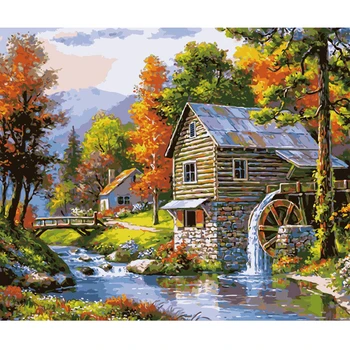 

DIY pictures by numbers art picture Natural Architecture Street Town Canvas Painting Decorative Painting