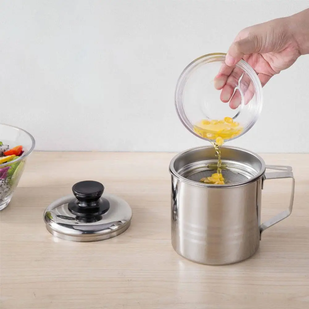 

1.2L Stainless Steel Oil Strainer Pot Durable Easy to Use Portable Container Jug Storage Can with filter Cooking Oil Pot