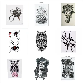 

10 Styles Big Temporary Fake Tattoos Stickers Black Death Skull Tattoos Large Arm Should Temporary Tattoo For Men women