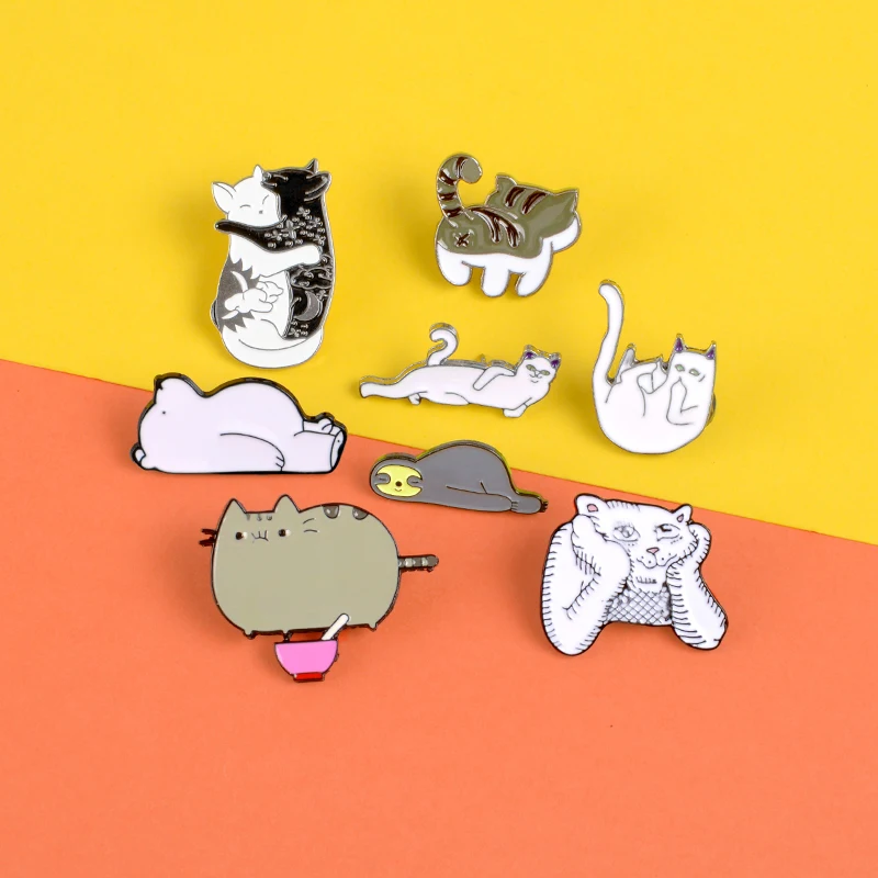 

Cute animal enamel pins Lazy enchanting cat thinker tiger brooch Suspected life bear Lapel pin badge Sleeping sloth jewelry gift