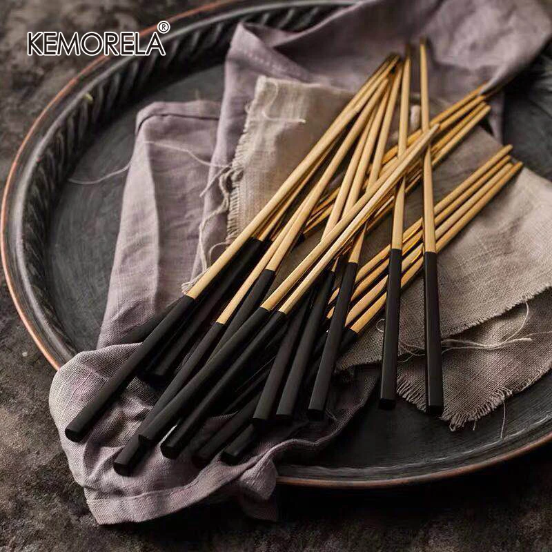 Pair Chinese Chopsticks Stainless Steel Chop Sticks Anti Skid Reusable Tableware 