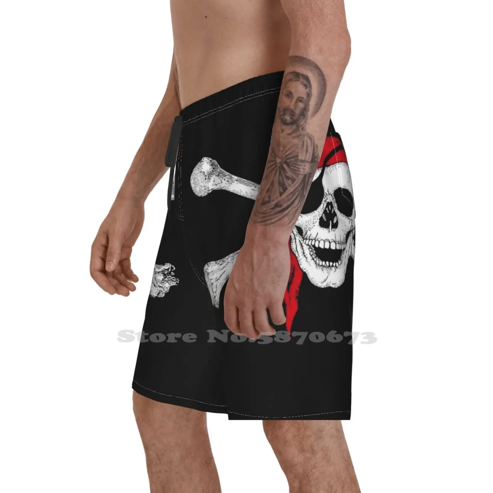 Летние мужские повседневные шорты с пиратским флагом тренировочные для