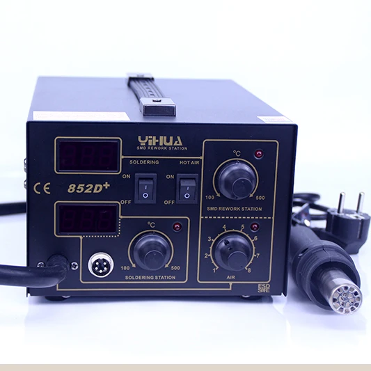

YIHUA 852D+ 220V 110V Pump Type Hot Air Heat Gun Digital Soldering Iron 2in1 SMD Hot Air Rework Solder Station