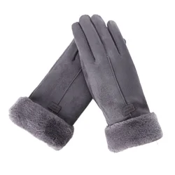 2021NEW 2021 Luxury Suede Gloves Mitts Full Finger Mittens Right Index Finger Screen Glove Velvet Thick Women Winter Warm