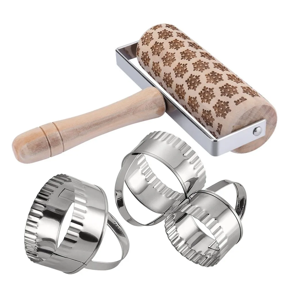 kitchen bakeware Embossed Rolling Pin Christmas Wooden Rolling Pins With Cookies Mold For Baking family accessories rolling pin